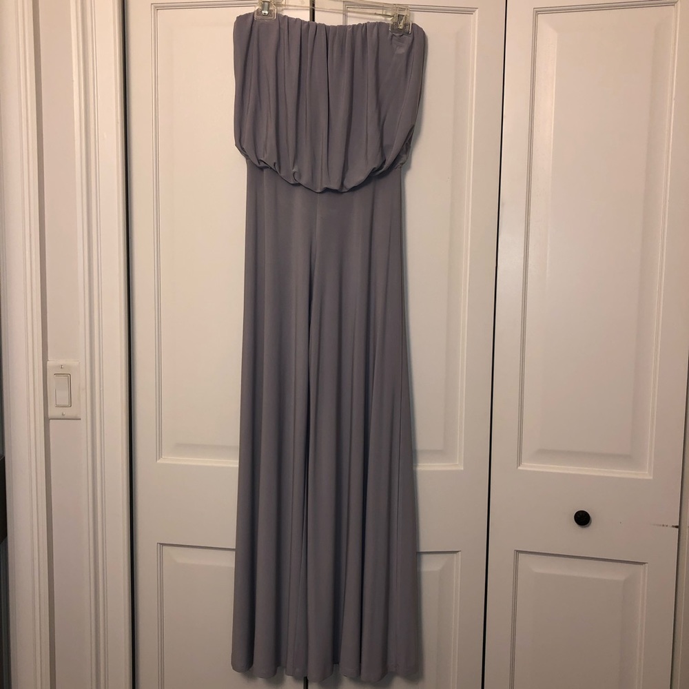 Grey / blue maxi strapless jumpsuit romper